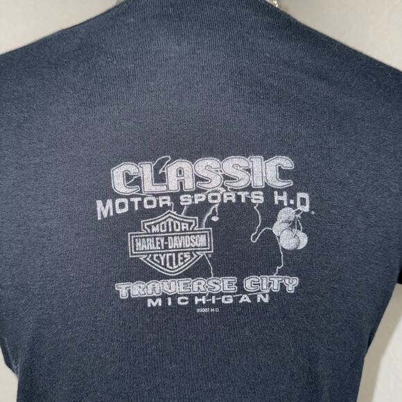 Harley-Davidson Biker Bling T-Shirt Womens Large Black Rhinestone Skull Pullover - Picture 5 of 10